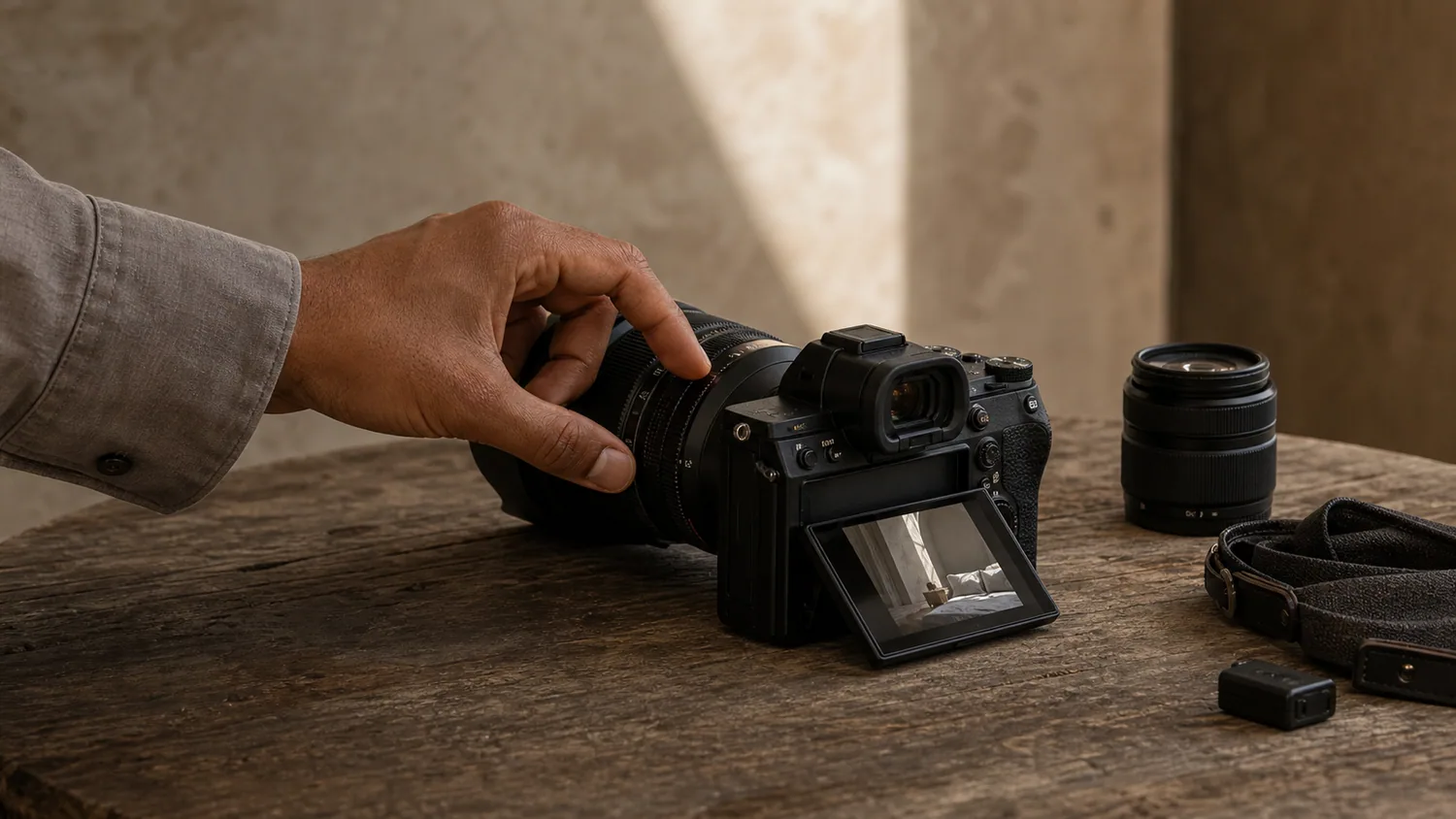 Reydel controlla una fotografia d'interni direttamente sulla fotocamera