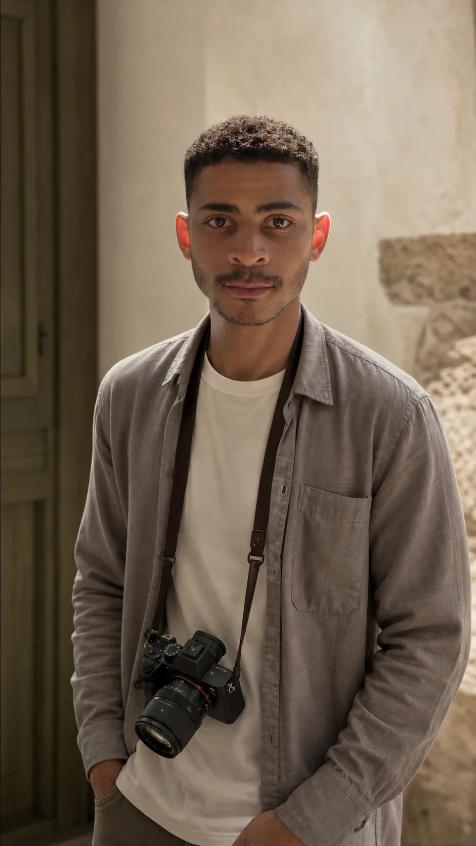 Reydel, fotografo hospitality in Sardegna, con la sua macchina fotografica